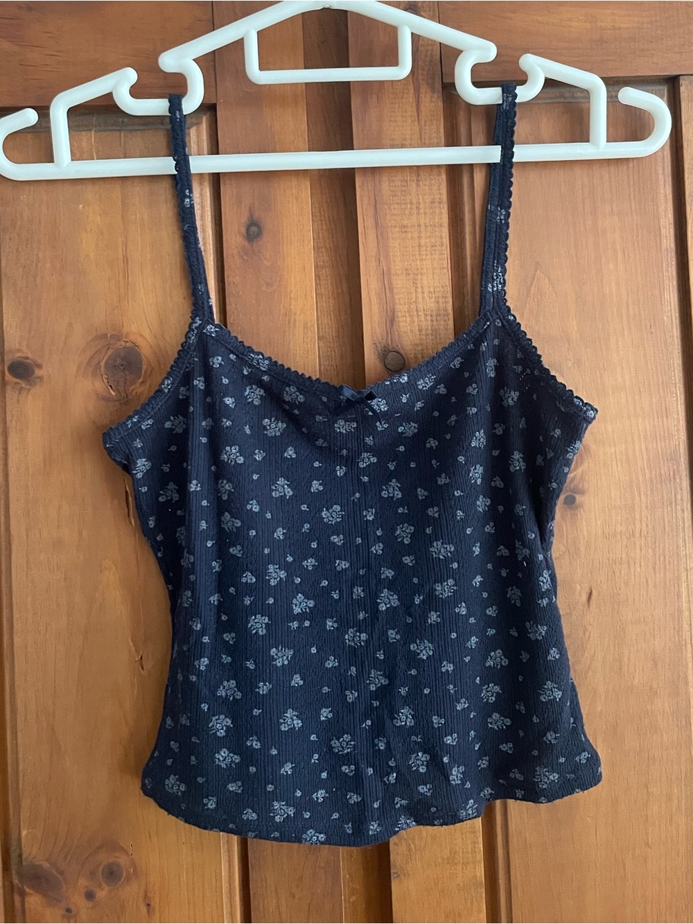Garage Navy Floral Lace-Trim Cami